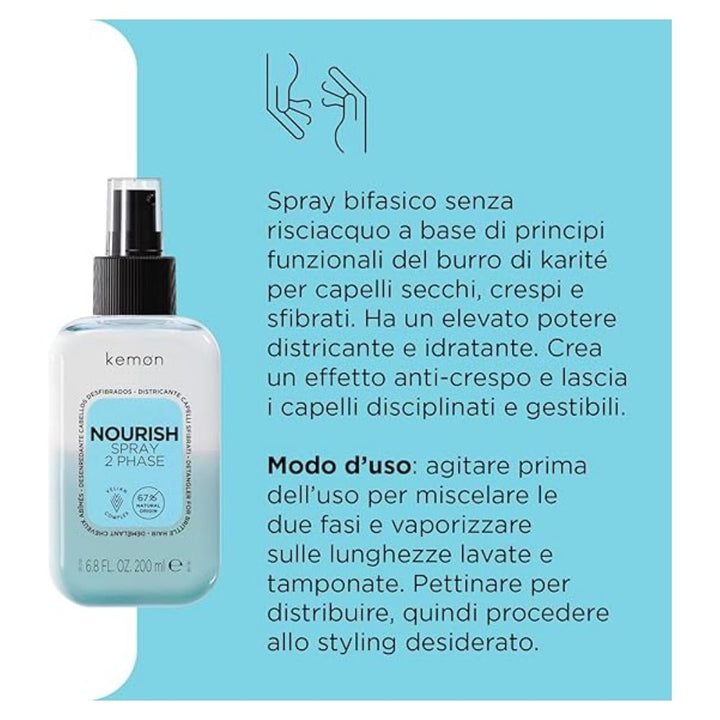 Kemon Nourish 2Phase spray capelli secchi 200ml - Bio e Naturali